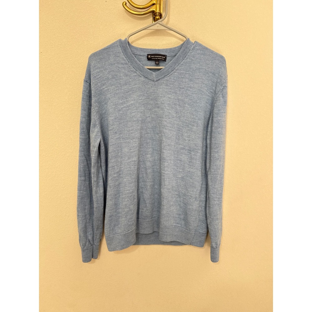 Hart Schaffner Marx Sweater Mens Large Blue Extra Fine Merino Wool V-Neck Knit